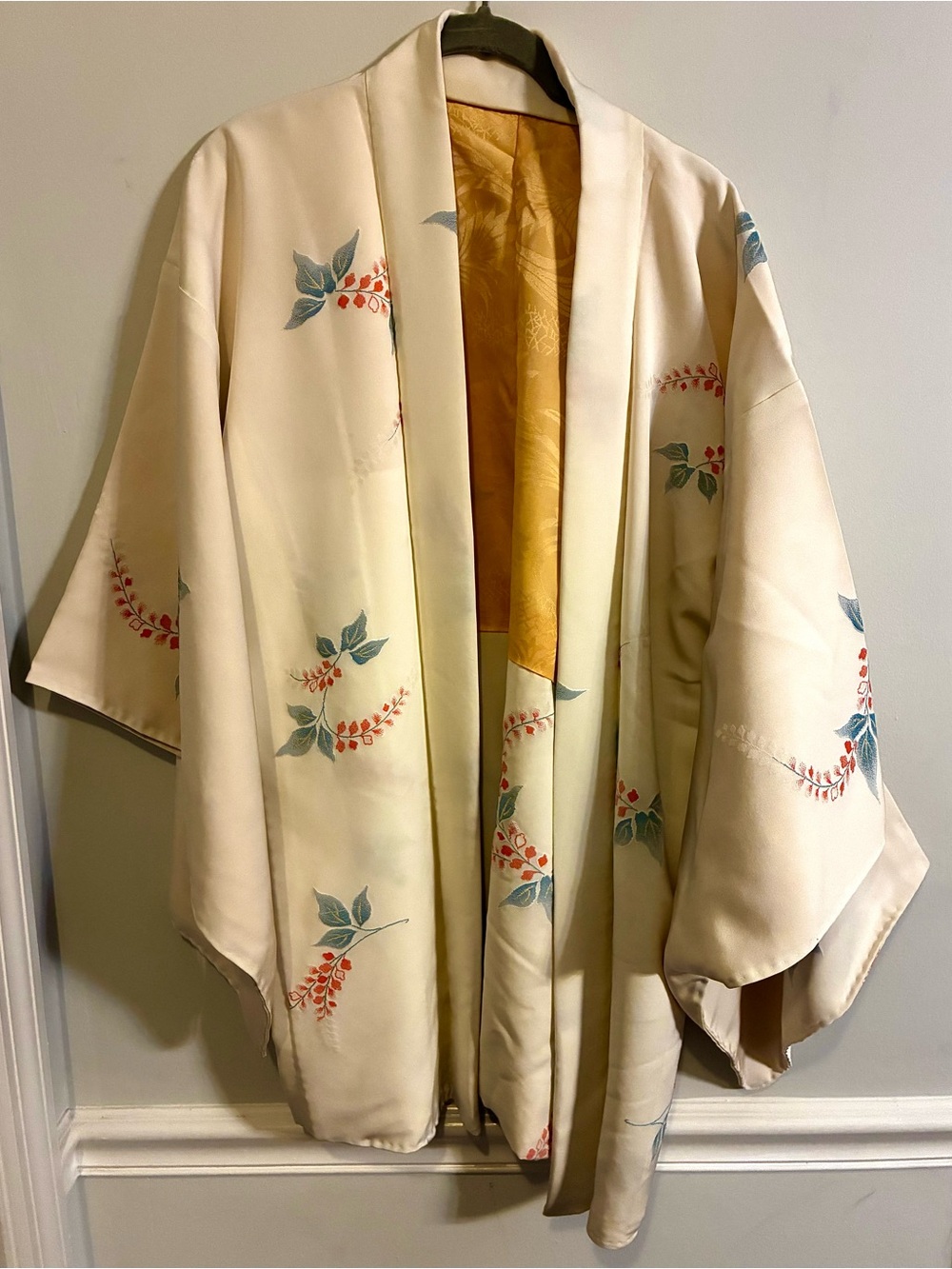 Cream Floral Silk Haori Kimono Jacket